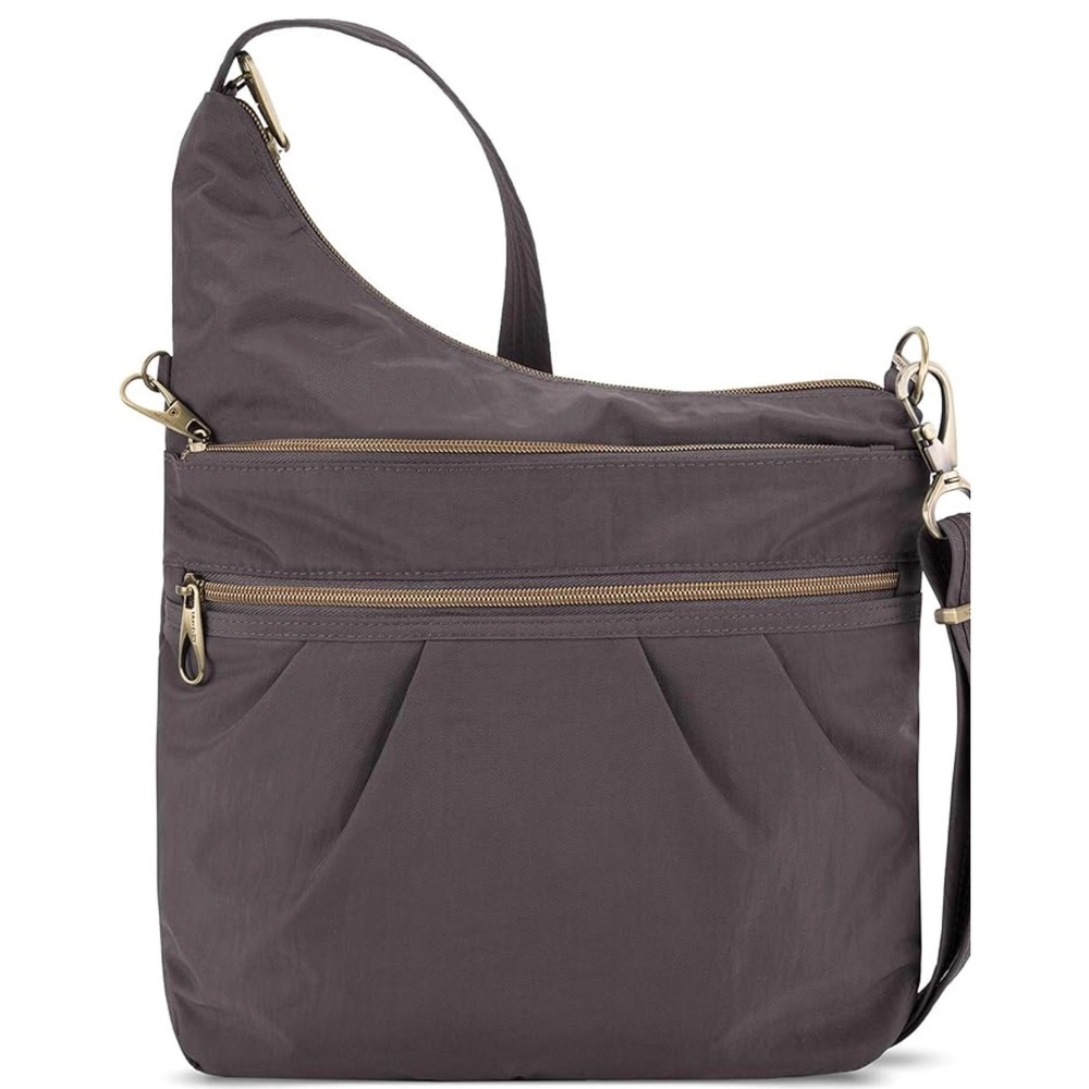 NEW Travelon Anti-Theft Signature 3 Compartment Crossbody Gray RFID‎